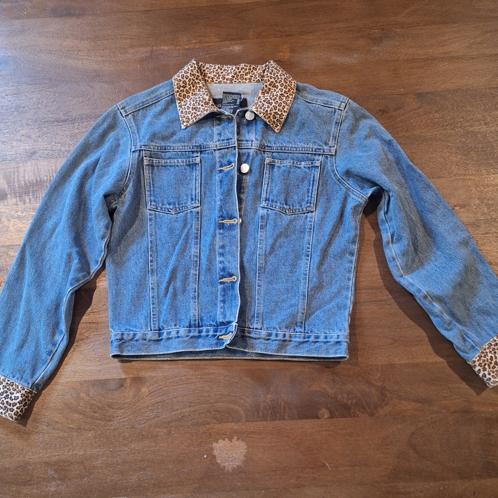 No Boundaries Blue Denim Jacket with Animal Print Accents